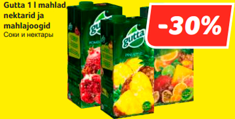 Gutta 1 l mahlad, nektarid ja mahlajoogid -30%