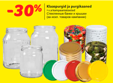 Klaaspurgid ja purgikaaned  -30%