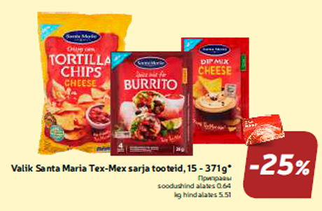 Valik Santa Maria Tex-Mex sarja tooteid, 15 - 371 g* -25%