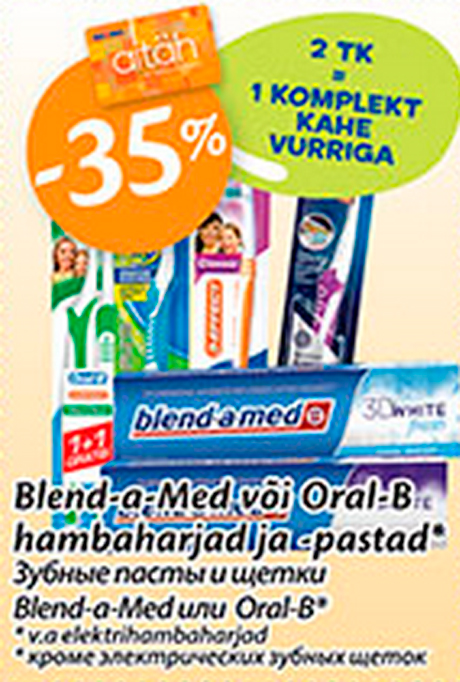 Blend-a-Med või Oral-B hambaharjad ja -pastad* -35%