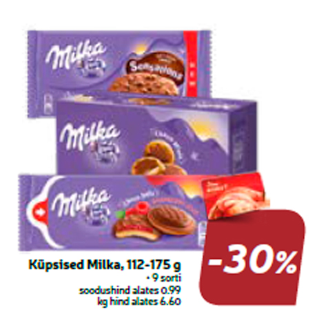 Küpsised Milka, 112-175 g  -30%
