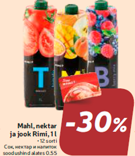 Mahl, nektar ja jook Rimi, 1 l -30%