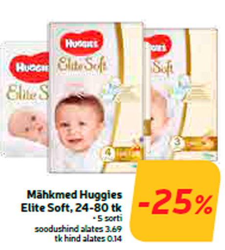 Mähkmed Huggies Elite Soft, 24-80 tk  -25%
