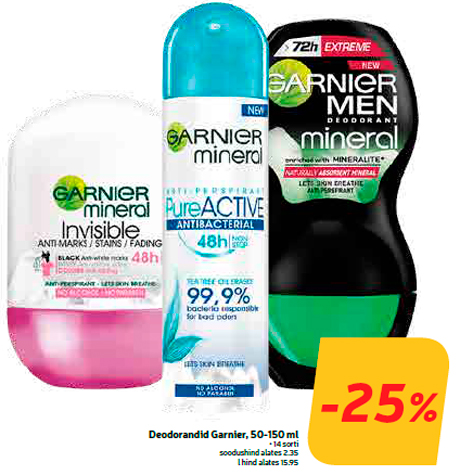 Deodorandid Garnier, 50-150 ml  -25%
