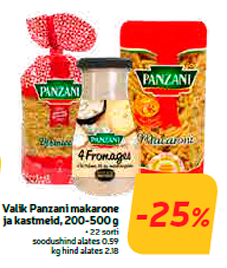 Valik Panzani makarone ja kastmeid, 200-500 g  -25%
