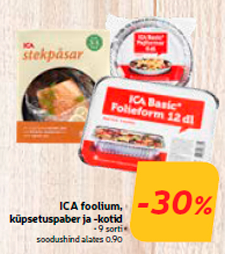 Фольга, бумага для выпечки и мешки ICA -30%