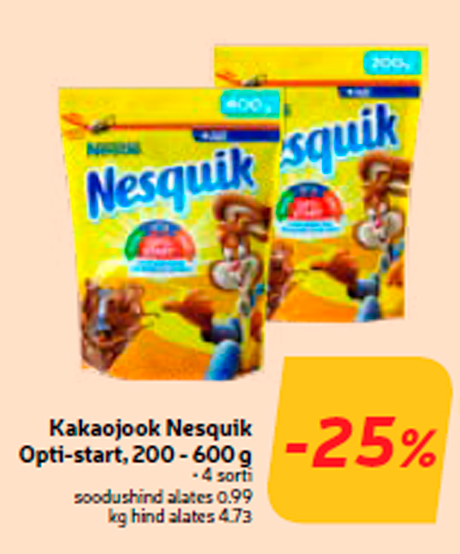 Какао напиток Nesquik Opti-start, 200 - 600 г -25%