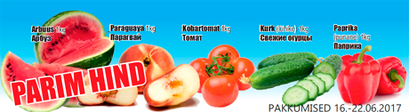 Arbuus 1kg; Paraguaya 1kg; Kobartomat 1kg; Kurk (lühike) 1kg; Paprika (punane) 1kg - PARIM HIND
