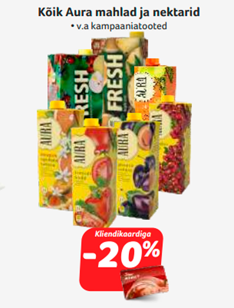 Все соки и нектары Aura -20%