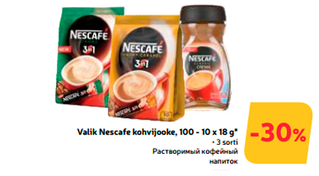 Valik Nescafe kohvijooke, 100 - 10 x 18 g* -30%