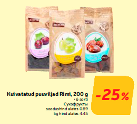 Kuivatatud puuviljad Rimi, 200 g  -25%