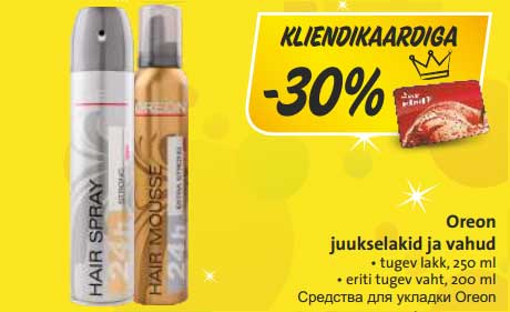 Oreon juukselakid ja vahud kliendikaardiga -30%