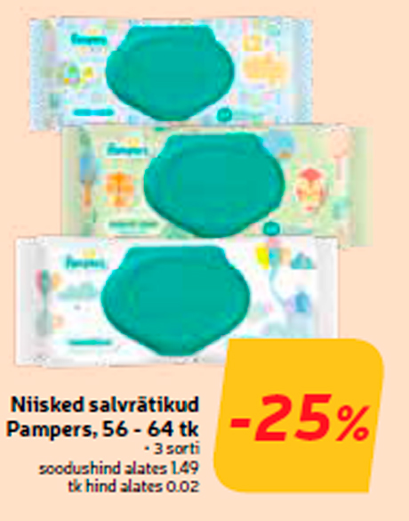 Niisked salvrätikud Pampers, 56 - 64 tk  -25%
