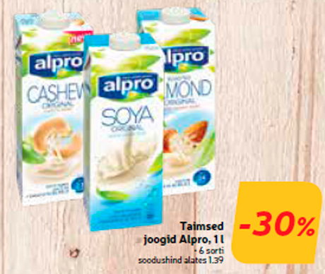 Taimsed joogid Alpro, 1 l  -30%
