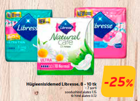 Hügieenisidemed Libresse, 8 - 10 tk  -25%
