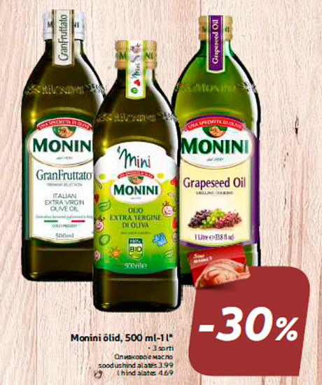 Monini õlid, 500 ml-1 l*  -30%