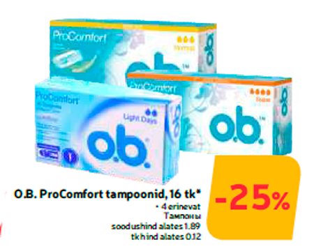 O.B. ProComfort tampoonid, 16 tk*  -25%