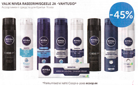 VALIK NIVEA RASSERIMISGEELE JA -VAHTUSID* -45%