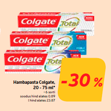 Hambapasta Colgate, 20 - 75 ml*  -30%
