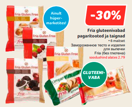 Fria gluteenivabad pagaritooted ja taignad  -30%
