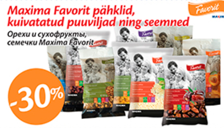 Maxima Favorit pähklid, kuivatatud puuviljad ning seemned  -30%