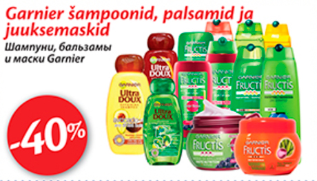 Garnier šampoonid, palsamid ja juuksemaskid  -40%