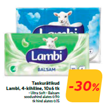 Носовые платки Lambi 4-х слойная, 10х6 шт. -30%
