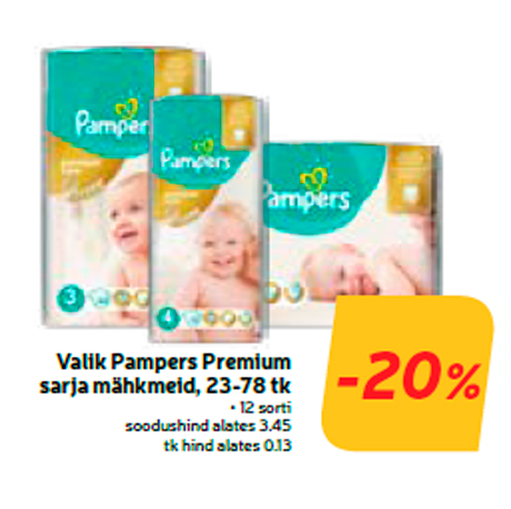 Выбор серии подгузников Pampers Premium, 23-78 шт  -20%
