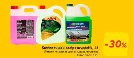 Suvine tuuleklaasipesuvedelik, 4 l  -30%