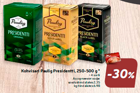 Kohvisari Paulig Presidentti, 250-500 g * -30%
