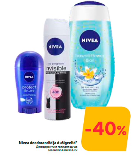 Nivea deodorandid ja dušigeelid*  -40%