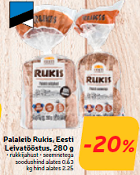 Palaleib Rukis, Eesti Leivatööstus, 280 g  -20%
