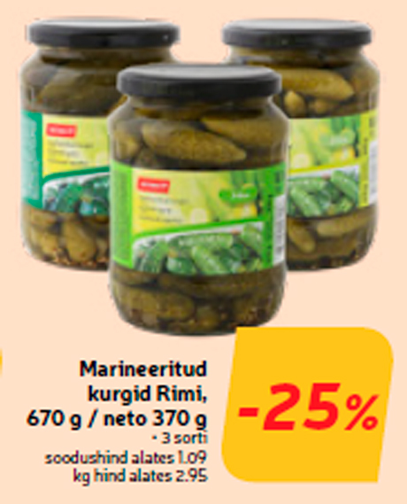 Marineeritud kurgid Rimi, 670 g / neto 370 g  -25%
