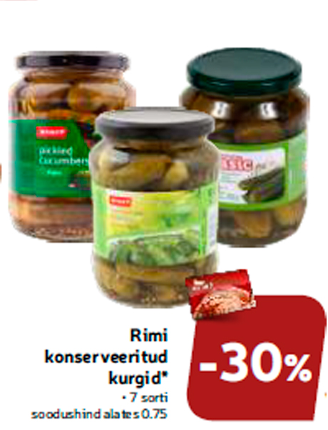 Kонсервированные огурцы Rimi*  -30%