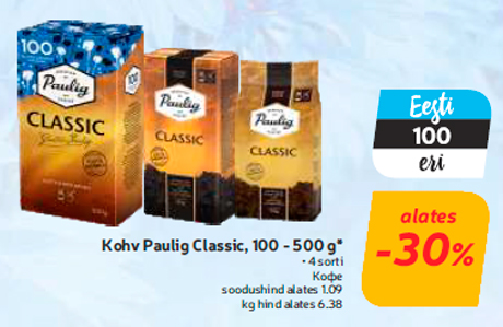Kohv Paulig Classic, 100 - 500 g*  -30%
