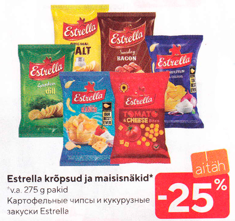 Estrella krõpsud ja maisisnäkid*  -25%