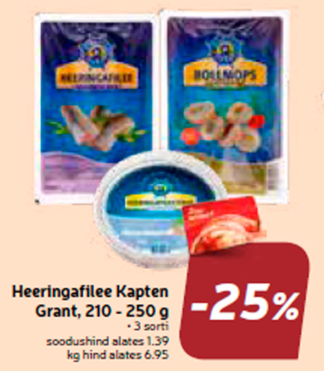 Heeringafilee Kapten Grant, 210 - 250 g  -25%
