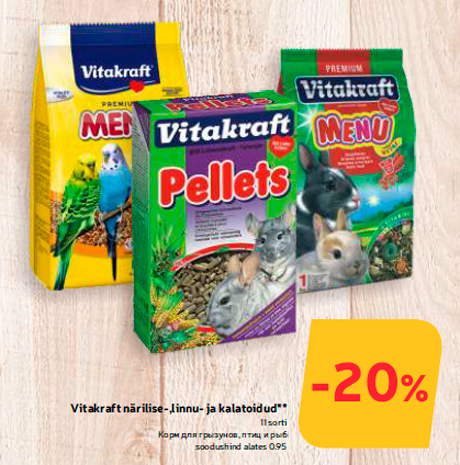 Vitakraft närilise-,linnu- ja kalatoidud**  -20%