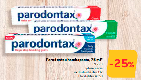 Parodontax hambapasta, 75 ml*  -25%
