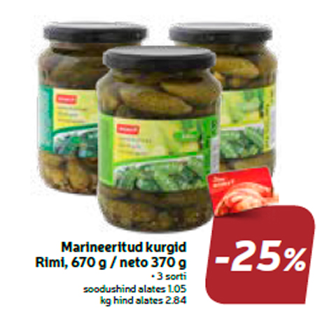 Маринованные огурцы Rimi, 670 г / нетто 370 г  -25%
