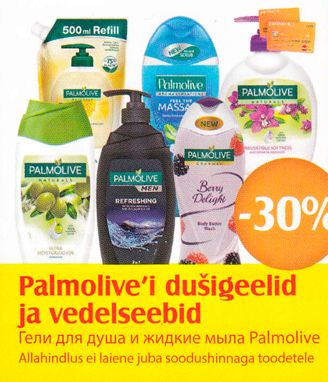 Palmolive´i dušigeelid ja vedelseebid  -30%