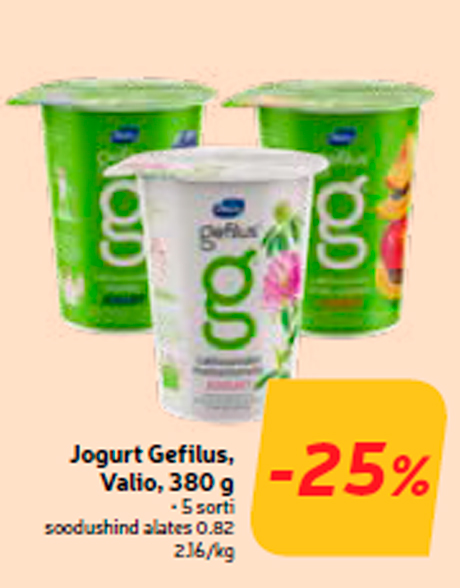 Jogurt Gefilus, Valio, 380 g -25%