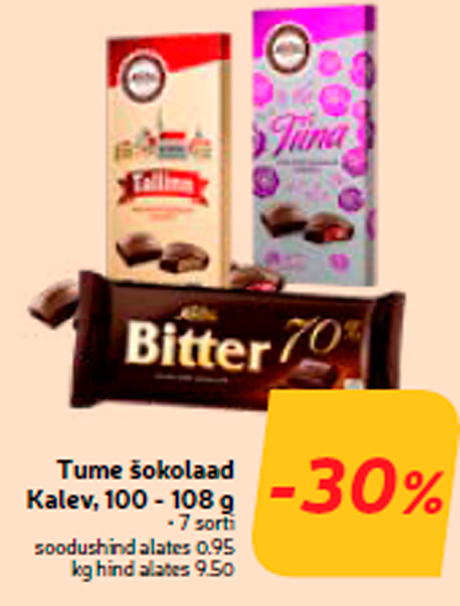Tume šokolaad Kalev, 100 - 108 g  -30%