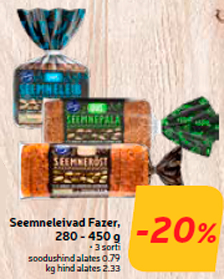 Seemneleivad Fazer, 280 - 450 g -20%