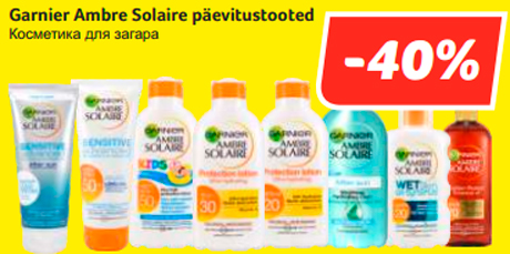 Garnier Ambre Solaire päevitustooted  -40%
