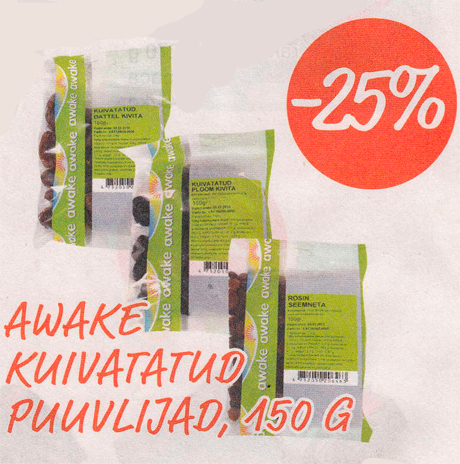 AWAKE KUIVATATUD PUUVILJAD, 150 G  -25%