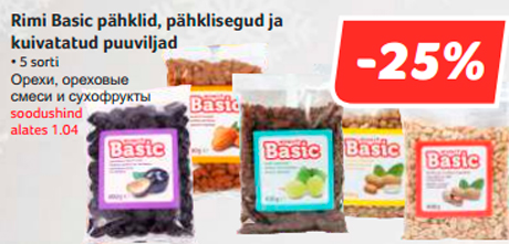 Rimi Basic pähklid, pähklisegud ja kuivatatud puuviljad  -25%
