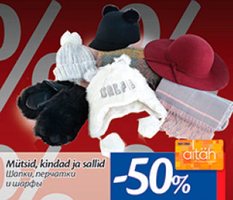 Шапки, перчатки и шарфы  -50%