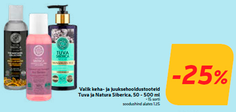 Valik keha- ja juuksehooldustooteid Tuva ja Natura Siberica, 50 - 500 ml -25%