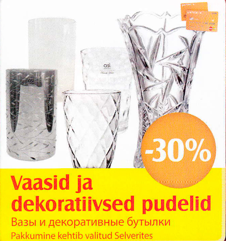 Vaasid ja dekoratiivsed pudelid  -30%